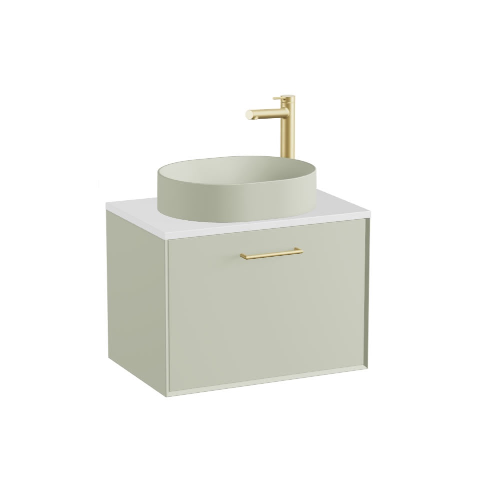 Vado Safari Smooth 600mm Sage Green Wall Hung Vanity Unit & Gloss White Worktop